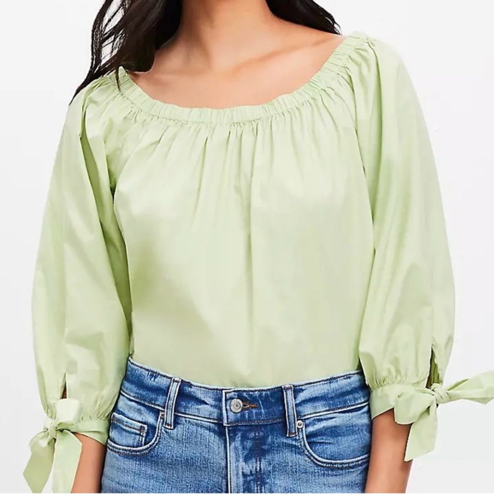 LOFT Light Green Off-Shoulder Blouse - Picture 2 of 6